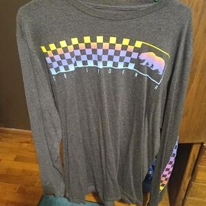 Urban Pipeline Charcoal Long Sleeve with Vibrant Checkered Design